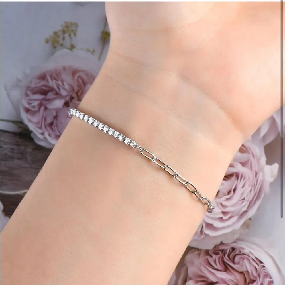 14k Diamond Chain Bracelet Trendy Elegance - Picture 9 of 11